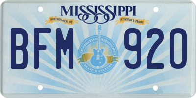 MS license plate BFM920