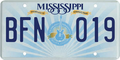 MS license plate BFN019