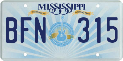 MS license plate BFN315
