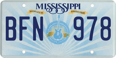 MS license plate BFN978