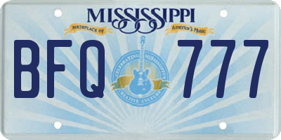 MS license plate BFQ777