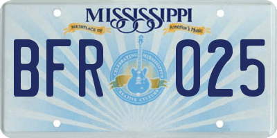 MS license plate BFR025