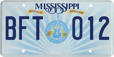 MS license plate BFT012