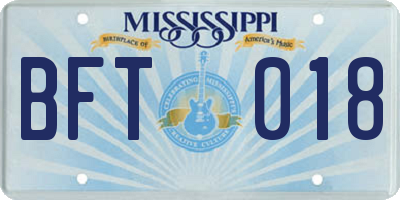 MS license plate BFT018