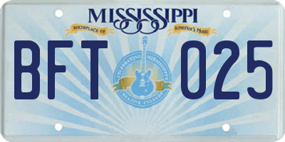 MS license plate BFT025