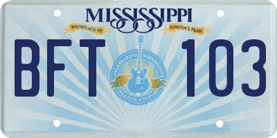 MS license plate BFT103