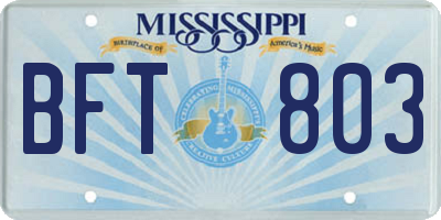 MS license plate BFT803