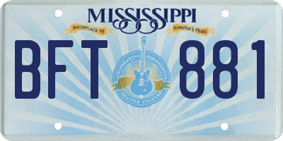 MS license plate BFT881