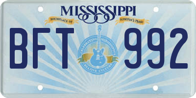 MS license plate BFT992