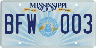 MS license plate BFW003