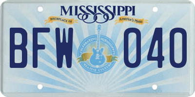MS license plate BFW040