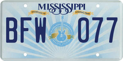 MS license plate BFW077