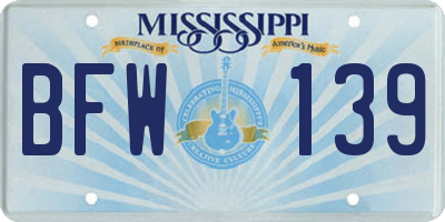 MS license plate BFW139