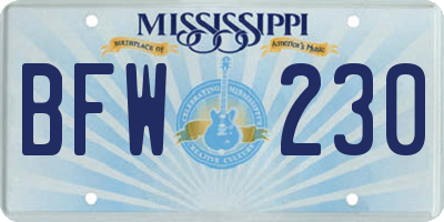 MS license plate BFW230