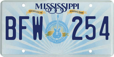 MS license plate BFW254