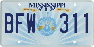 MS license plate BFW311