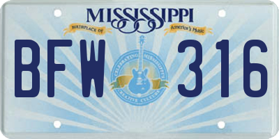 MS license plate BFW316