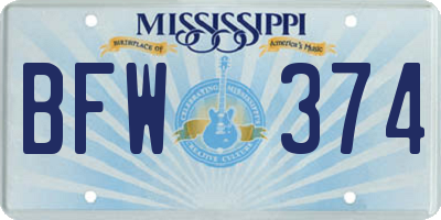 MS license plate BFW374