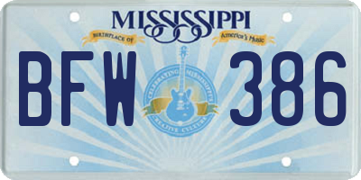 MS license plate BFW386