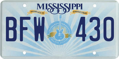 MS license plate BFW430