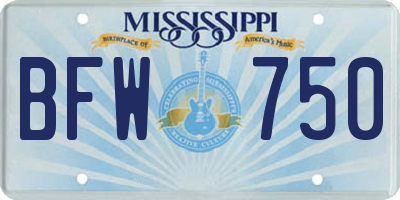 MS license plate BFW750