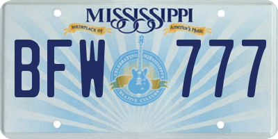 MS license plate BFW777
