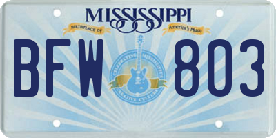 MS license plate BFW803