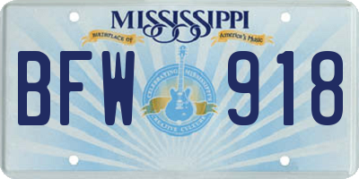 MS license plate BFW918