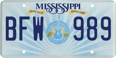 MS license plate BFW989