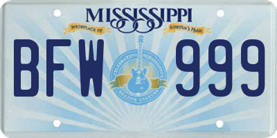 MS license plate BFW999
