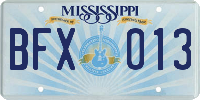 MS license plate BFX013