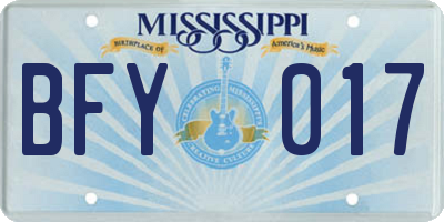 MS license plate BFY017