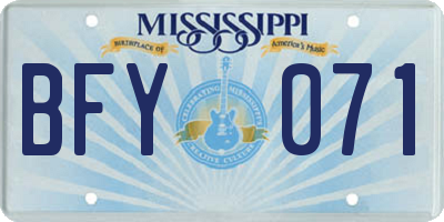 MS license plate BFY071