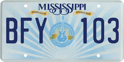 MS license plate BFY103