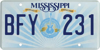 MS license plate BFY231