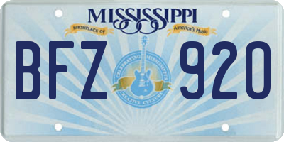 MS license plate BFZ920