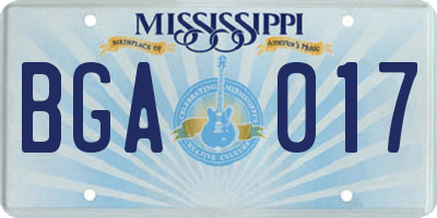 MS license plate BGA017