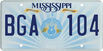 MS license plate BGA104