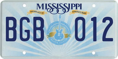 MS license plate BGB012