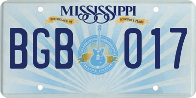 MS license plate BGB017