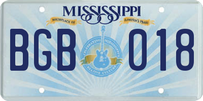 MS license plate BGB018