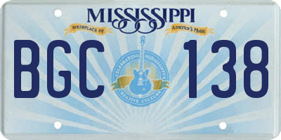 MS license plate BGC138