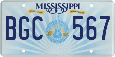 MS license plate BGC567