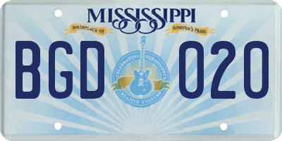 MS license plate BGD020