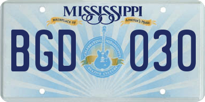 MS license plate BGD030