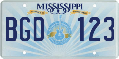 MS license plate BGD123