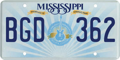 MS license plate BGD362