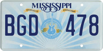 MS license plate BGD478