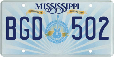 MS license plate BGD502