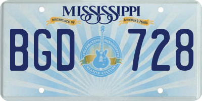 MS license plate BGD728